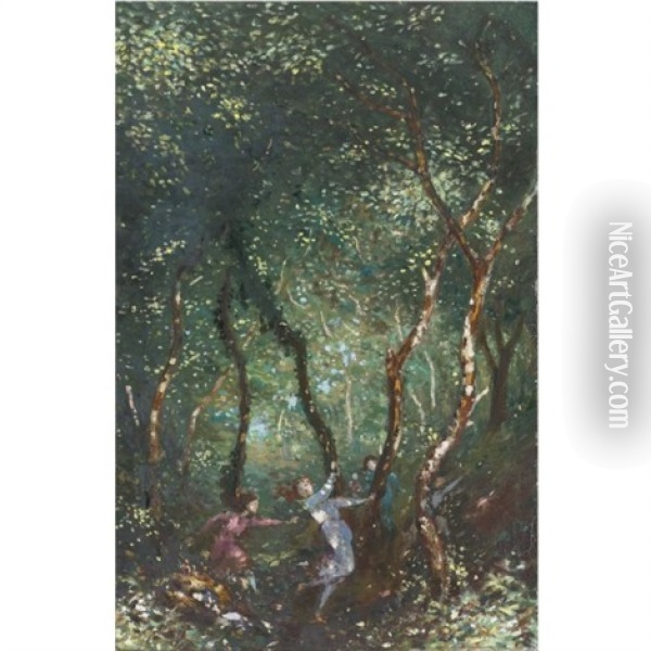 Figures Dancing In The Woods Oil Painting - George Russell
