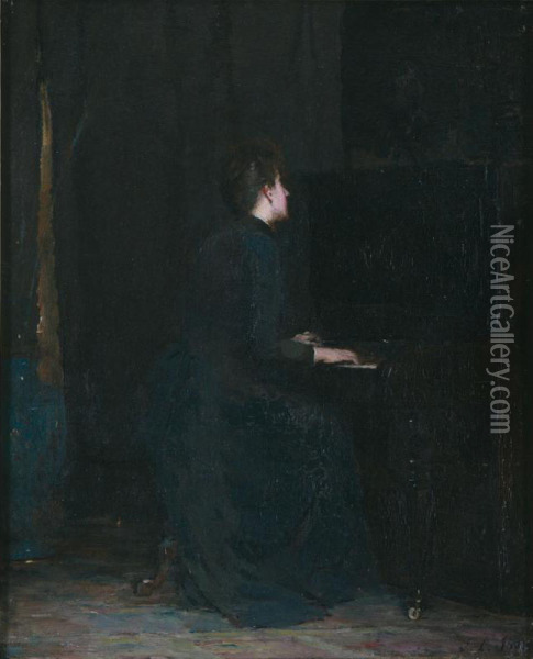 The Music Room (mrs Abrahams) Oil Painting - John Llewellyn Jones