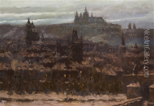 A View Of Prague Castle With The Lesser Town Oil Painting - Stanislav Feikl