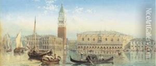 The Doge's Palace And The Campanile Of St. Mark's From The Grand Canal, Venice Oil Painting - Ebenezer Wake Cook
