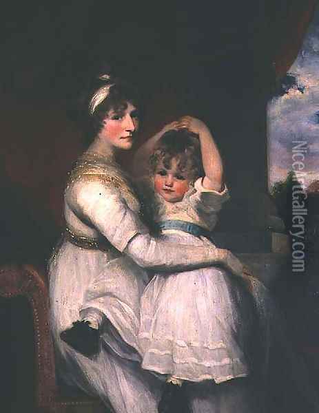 Georgina Countess of Bathurst and her son Oil Painting - John Hoppner