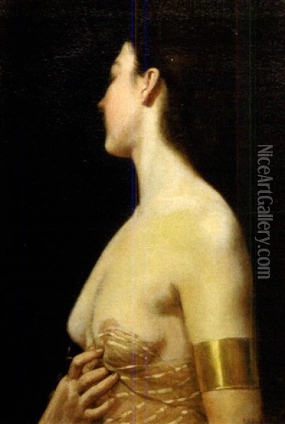 Exotic Woman Wearing A Gold Arm Cuff Oil Painting - Stanley Grant Middleton