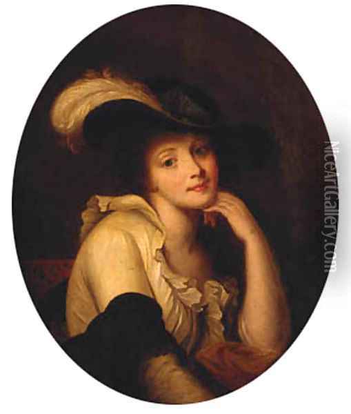 Portrait Of A Young Lady, Bust-Length, Wearing A Feathered Hat Oil Painting - Jean Baptiste Greuze