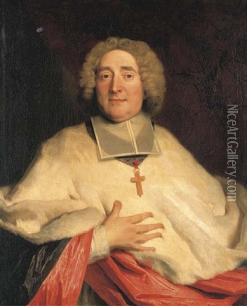 Portrait Of A Bishop, Bust-length, In Winter Vestments Oil Painting - Nicolas de Largilliere