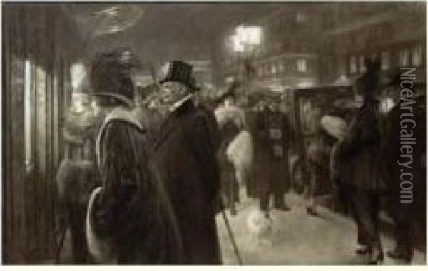 Rue De La Paix, Six Heures Du Soir, Circa 1914 Oil Painting - Jose Simont