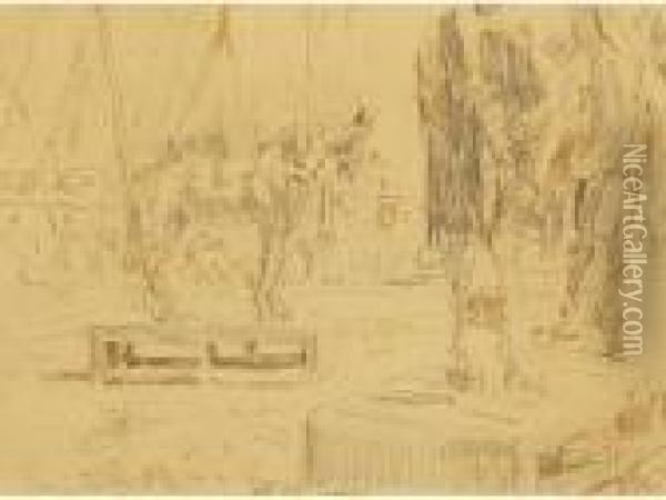 A View Of Two Horses Standing On Boxes In A Circus Ring Oil Painting - Walter Richard Sickert