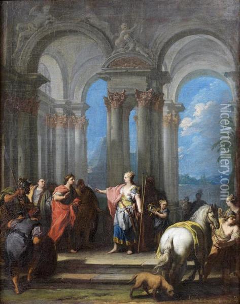 La Rencontre D'antoine Et Cleopatre Oil Painting - Jacopo (Giacomo) Amigoni