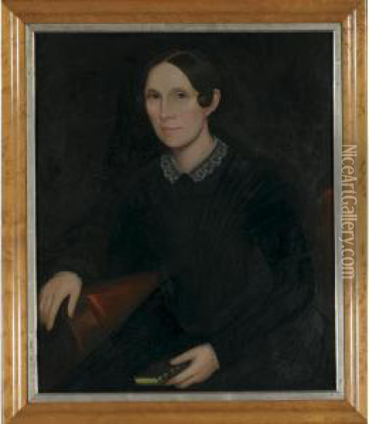 Portrait Of A Blue-eyed Lady In Black Dress With White Eyelet Collar Oil Painting - Ammi Phillips