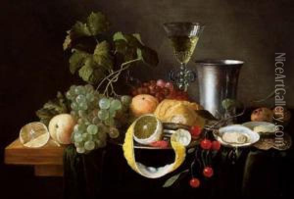 Still Life With Fruit And Venetian Glass. Oil Painting - Joris Van Son