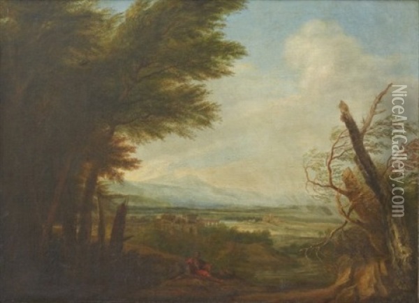 Italienskt Landskap Oil Painting - Jan Frans van Bloemen