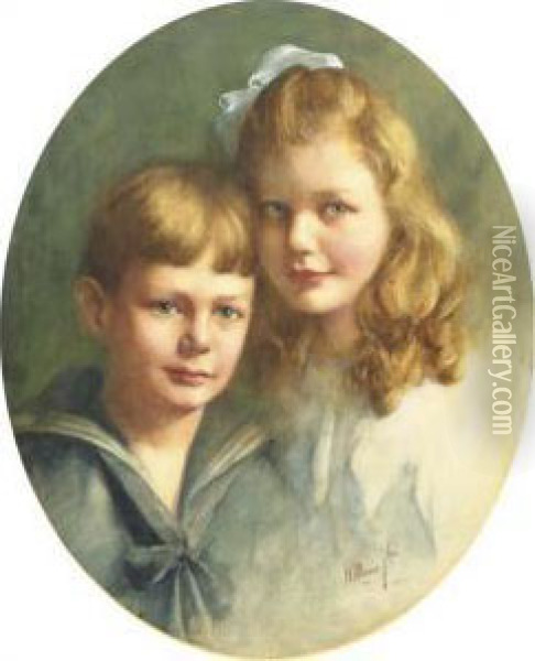 Sweet Siblings: Doubleportrait Of A Boy And A Girl Oil Painting - Matthijs Maris