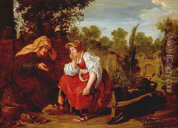 Vertumnus and Pomona 1617 Oil Painting - Jan Tengnagel