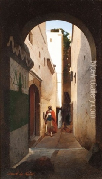 Arabe Au Burnous Dans La Casbah Oil Painting - David Emile Joseph de Noter