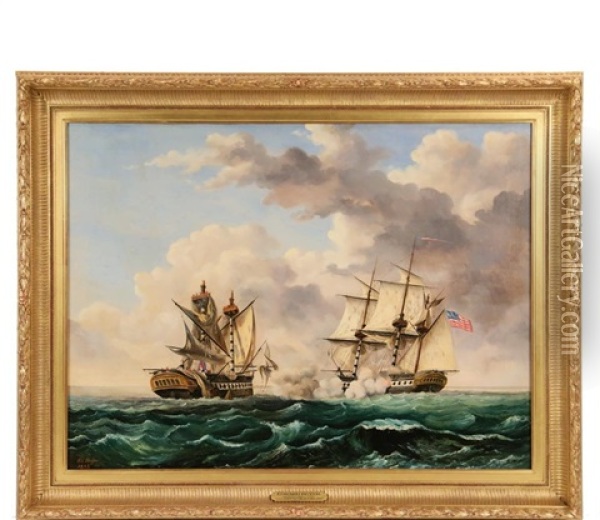 Uss Constitution And Hms Java Oil Painting - Edward Beyer