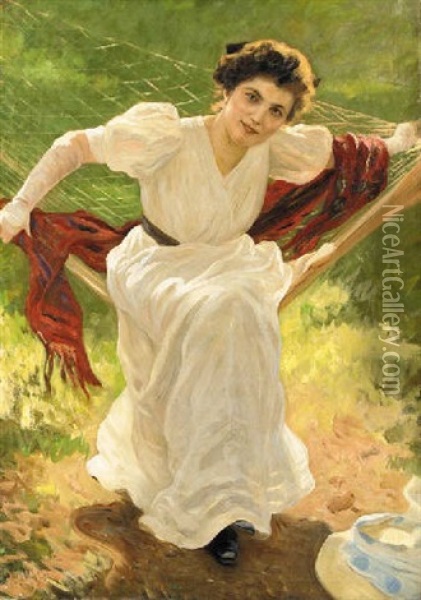 Lounging In The Hammock Oil Painting - Louis Uhl