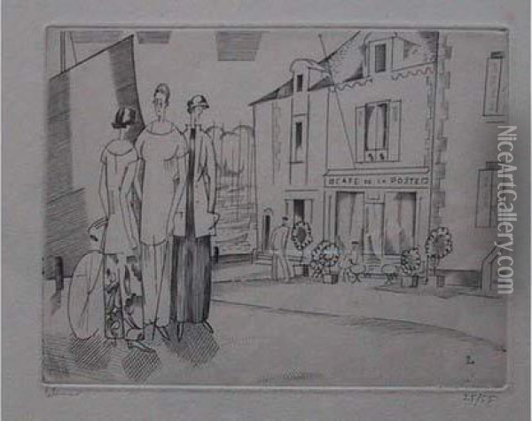 Le Cafe De La Poste (le Croisic). 1923 Oil Painting - Jean Emile Laboureur