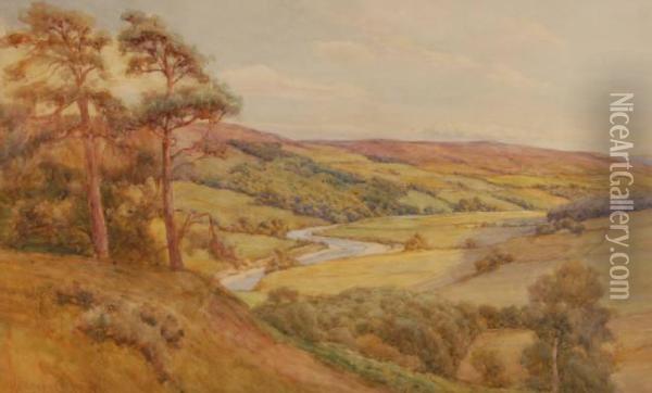 Extensive River Landscape Oil Painting - John Hodgson Campbell