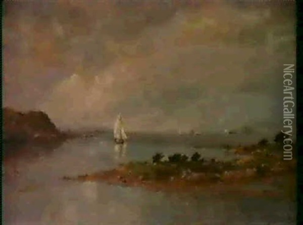 Boats Along The Hudson Oil Painting - Jasper Francis Cropsey