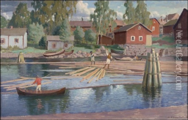 Tukinuittajat Oil Painting - Vaeinoe Alfred Blomstedt