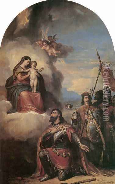 Devoutness of St Ladislas 1858 Oil Painting - Mihaly Kovacs