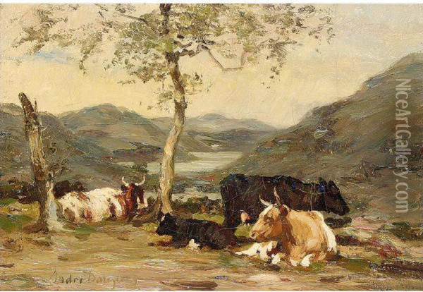 Cattle Resting Under A Tree Oil Painting - Andrew Douglas