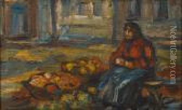 Untitled (market Scene) Oil Painting - Erno Erb