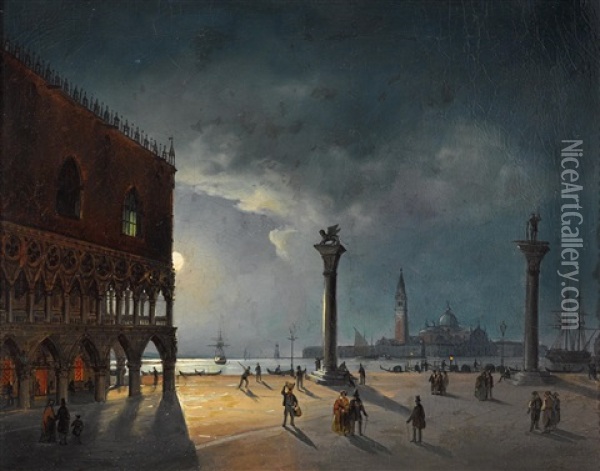 Piazza San Marco In The Evening Light Oil Painting - Carlo Grubacs