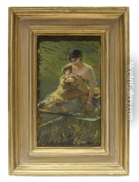 Mor Och Barn Oil Painting - Albert von Keller