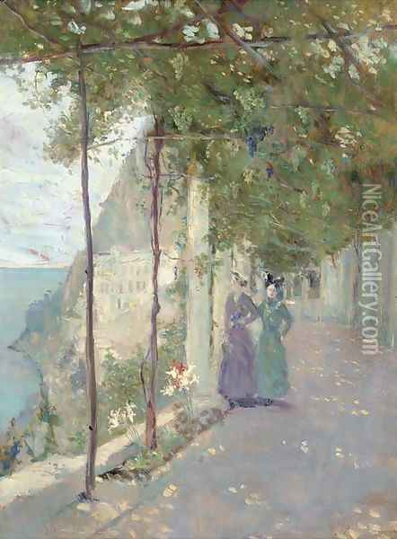A stroll with a friend, Sorrento Oil Painting - Italian School