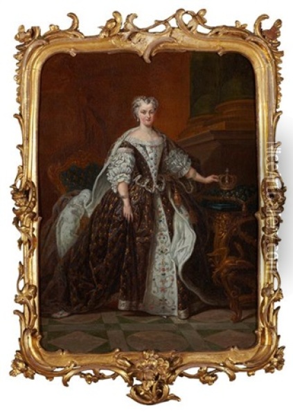Full Length Portrait Of Maria Leszczynska, Wife Of Louis Xv Of France Oil Painting - Jean-Baptiste van Loo