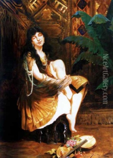 La Jeune Musicienne Orientale Oil Painting - Gustave Claude Etienne Courtois