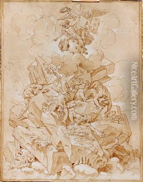Allegorie De Jupiter Aidant La France A Terrasser Les Geants Oil Painting - Jean-Baptiste Corneille
