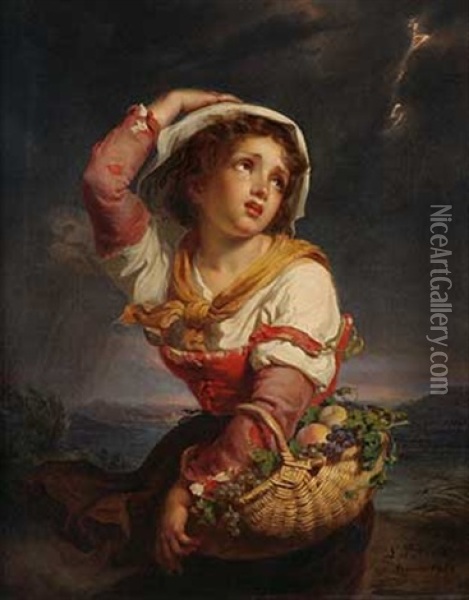 Italienisches Madchen Mit Fruchtekorb Oil Painting - Ludwig Bruls