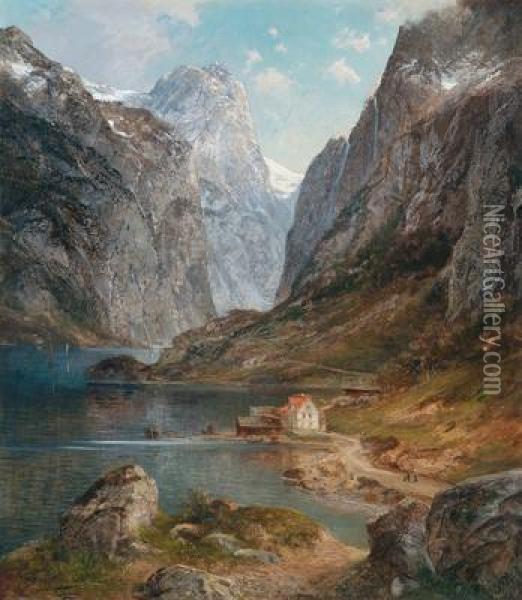 Norwegische Fjordlandschaft Oil Painting - Alfred T. Barraud