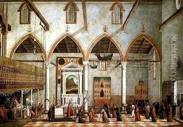 Apparition of the Crucified of Mount Ararat in the Church of Sant' Antonio di Castello, c.1512 Oil Painting - Vittore Carpaccio