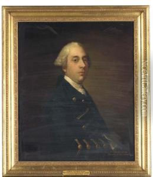 Portrait Of John Coope, Half-length, In Blue Uniform Oil Painting - Robert Edge Pine
