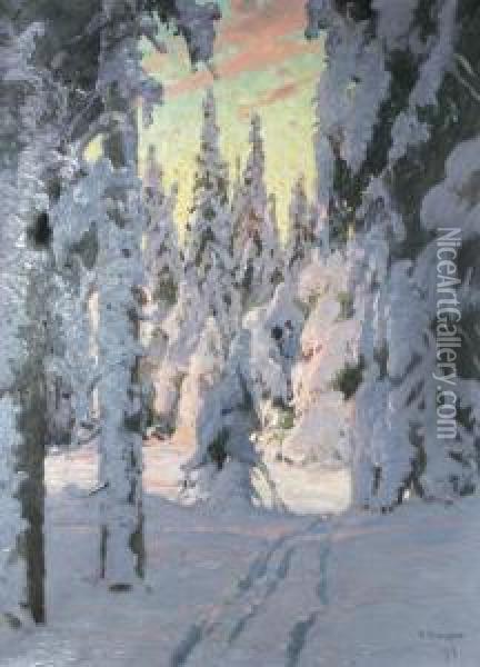 Skog I Vinterskrud Oil Painting - Carl Brandt