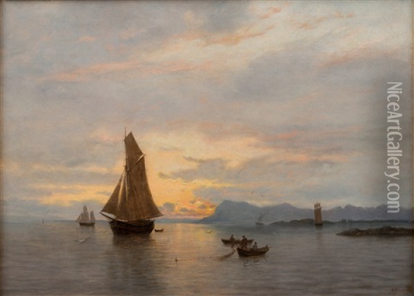 Evening Dusk In The Bay Oil Painting - Oskar Conrad Kleineh
