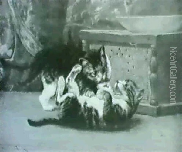 Playful Wrestling Between Kittens Oil Painting - John Henry Dolph