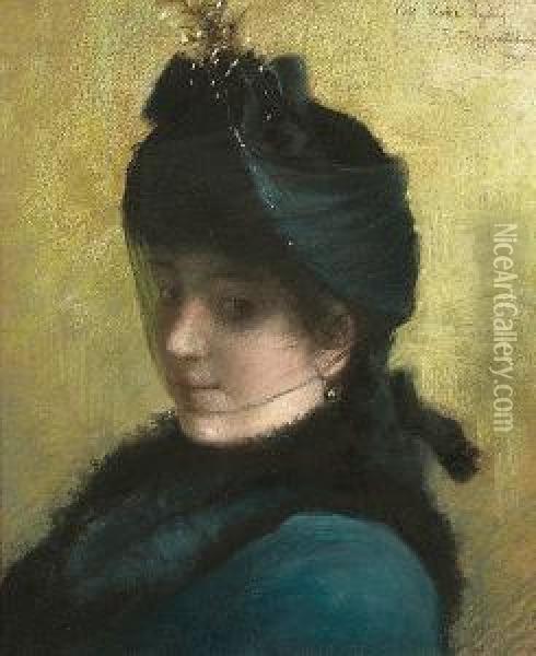 An Elegant Lady Wearing A Veil Oil Painting - Robert Thegerstrom