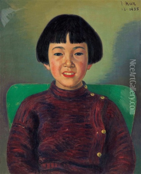 The Portrait Of Daughter Chen Lvni Oil Painting -  Chen Baoyi