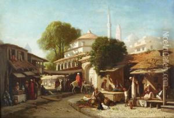 A Turkish Market-place Oil Painting - Louis Tesson