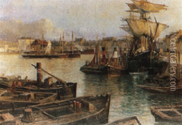 Bateaux Au Port De Boulogne Oil Painting - Paul Bernard Morchain