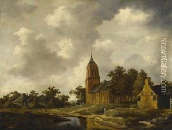 Landscape With Church. Oil Painting - Salomon Rombouts
