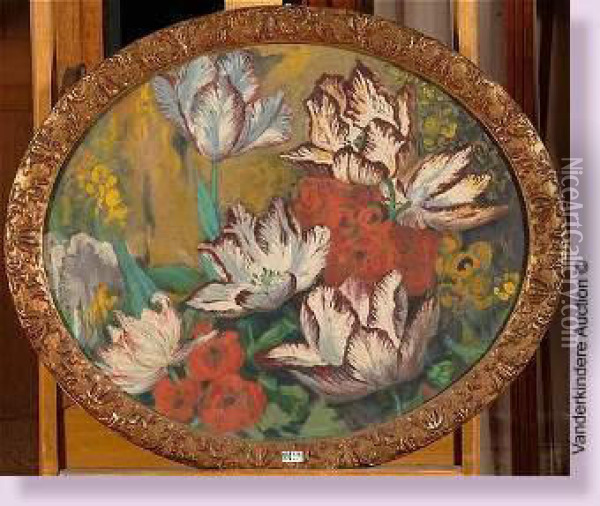 Nature Morte Aux Tulipes Oil Painting - Gisbert Combaz