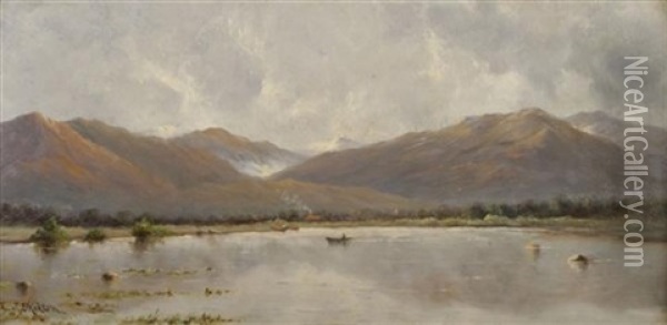 Mount Harvard A Collegiate Range From Thompson's Lake Oil Painting - Leslie James Skelton