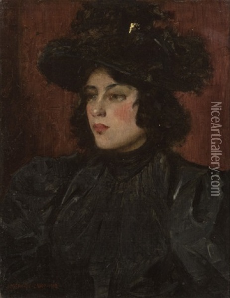 Lady In A Black Hat Oil Painting - Joseph Rodefer DeCamp