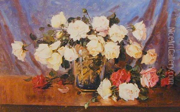 Roze W Porcelanowym Wazonie, Ok. 1930 Oil Painting - Ignacy (Czeslaw Wasilewski) Zygmuntowicz