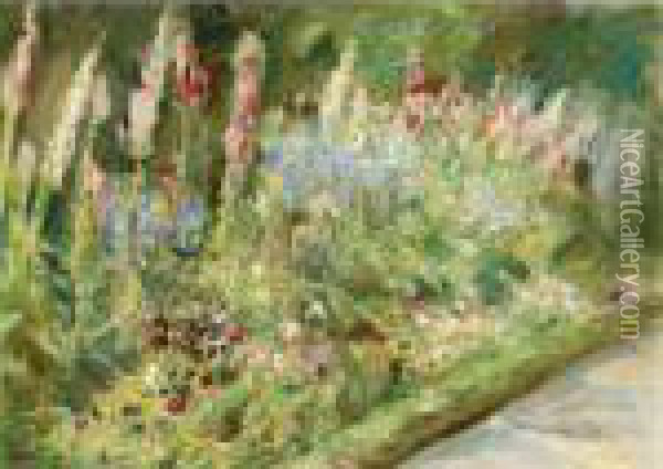 Property From The Buhler-brockhaus Collection
 

 
 
 

 
 Blumenstauden Im Nutzgarten Nach Sudwesten (flower Shrubs In The Garden To The Southwest) Oil Painting - Max Liebermann