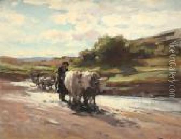 Bull Cart Oil Painting - Nicolae Grigorescu